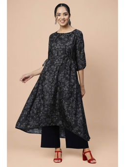Aurelia - Black Floral Printed Flared Kurta and Palazzo Set (Set of 2)