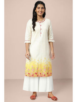 Aurelia - White Thread Embroidery Straight Kurta and Palazzo Set (Set of 2)