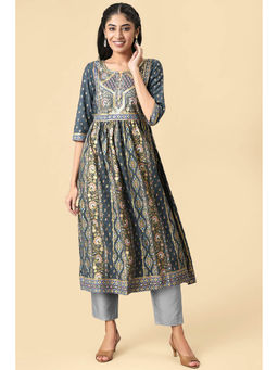 Aurelia - Grey Zari Embroidered Printed Kurta and Trouser Set (Set of 2)