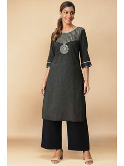Aurelia - Black Embroidered Straight Kurta and Palazzo Set (Set of 2)
