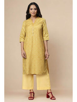 Aurelia - Yellow Printed Straight Kurta and Palazzo Set (Set of 2)