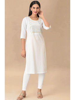Aurelia - White Embellished Straight Kurta and Legging Set (Set of 2)