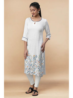 Aurelia - White Floral Printed Straight Kurta and Legging Set (Set of 2)
