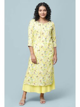Aurelia - Yellow Floral Printed Straight Kurta and Palazzo Set (Set of 2)