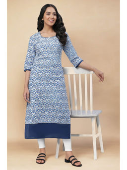 Aurelia - White Floral Printed Cotton Straight Kurta and Legging Set (Set of 2)