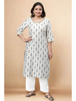 Aurelia - White Printed Straight Kurta and Palazzo Set (Set of 2)