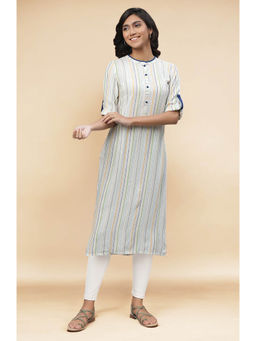 Aurelia - White Stripe Straight Kurta and Legging Set (Set of 2)