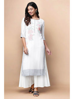 Aurelia - White Floral Straight Kurta and Palazzo Set (Set of 2)