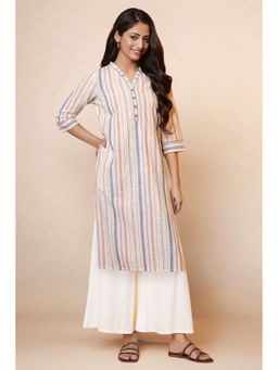 Aurelia - Off White Striped Cotton Kurta and Palazzo Set (Set of 2)