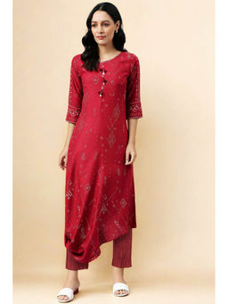 W - Maroon Printed Kurta and Parallel Pant Set (Set of 2)