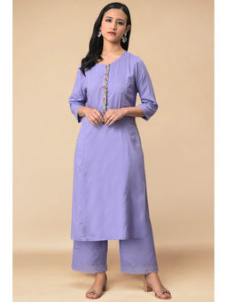 W - Purple Thread Embroidery A-Line Kurta and Parallel Pant Set (Set of 2)