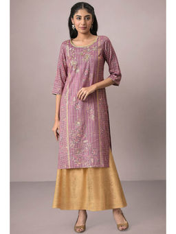 Aurelia - Purple and Gold Embroidered Straight Kurta and Skirt Set (Set of 2)