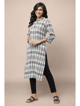 Aurelia - White and Black Checked Cotton Kurta and Tights Set (Set of 2)