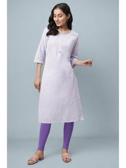 Aurelia - Purple Pure Cotton Striped Kurta and Legging Set (Set of 2)