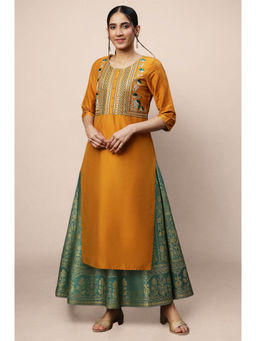 Aurelia - Yellow and Green Embroidered Kurta and Skirt Set (Set of 2)