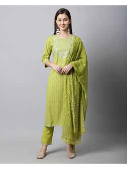 Rajnandini - Pure Jaipur Printed Cotton Straight Kurta With Dupatta - Green (Set of 3)