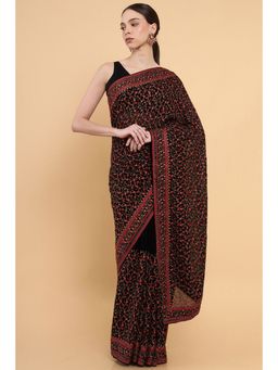 Soch - Women Black Georgette Embroidered Saree with Stitched Blouse