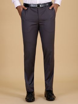 Metal - Men's Grey Slim Fit Solid Terry Rayon Formal Trouser