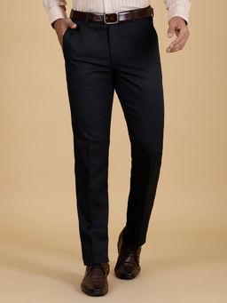 Greenfibre - Men's Black Terry Rayon Slim Fit Solid Formal Trouser