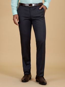 Metal - Men's Dark Grey Terry Rayon Slim Fit Solid Formal Trouser
