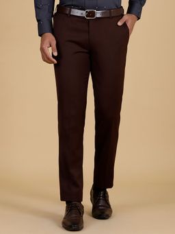Metal - Men's Brown Slim Fit Terry Rayon Formal Trouser