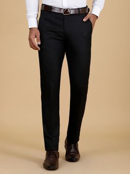 Greenfibre - Men's Black Super Slim Fit Checked Formal Trouser
