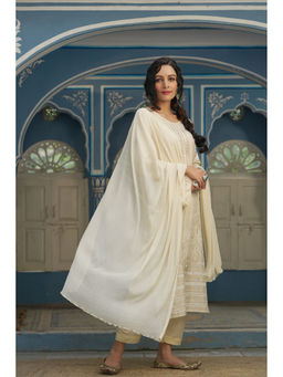 Juniper - Beige Ethnic Motif Printed Shantoon Kurta Pants & Chiffon Dupatta