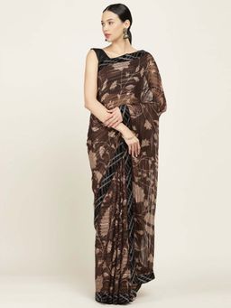 Soch - Printed Chiffon Saree with Unstitched Blouse