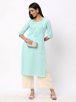 R&B - Aqua Embroidered Regular Kurta