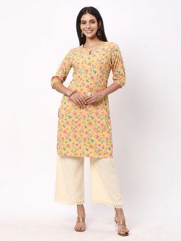 R&B - Mustard Floral Printed Regular Kurta