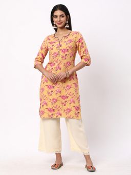 R&B - Mustard Floral Printed Regular Kurta