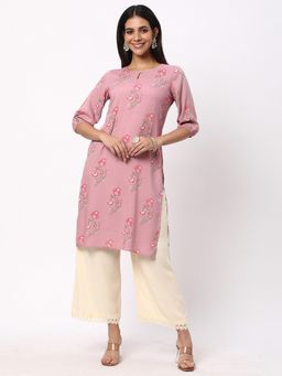 R&B - Pink Floral Printed Regular Kurta