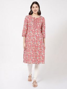 R&B - Coral Floral Printed Regular Kurta