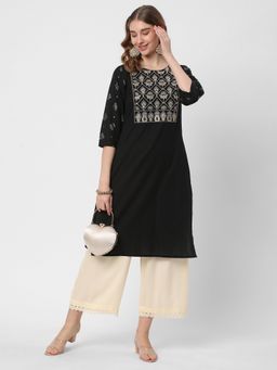 R&B - Black Embroidered Regular Kurta