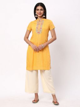 R&B - Mustard Embroidered Regular Kurta
