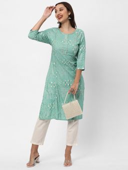 R&B - Green Printed Regular Kurta