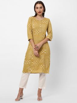 R&B - Mustard Printed Regular Kurta