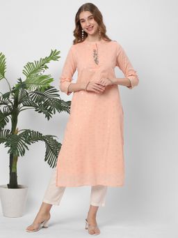 R&B - Peach Embroidered Regular Kurta