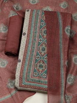 MEENA BAZAAR - Printed Brown Chanderi Unstitched Kurta with Pant and Dupatta