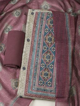 MEENA BAZAAR - Printed Mauve Chanderi Unstitched Kurta with Pant and Dupatta