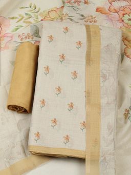 MEENA BAZAAR - Floral Printed Mustard Art Silk Unstitched Kurta with Pant and Dupatta