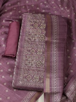 MEENA BAZAAR - Printed Lavender Art Silk Unstitched Kurta with Pant and Dupatta