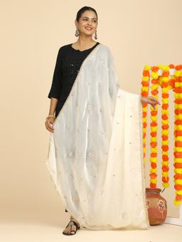 Hella Fashions - Cream Embroidery Dupatta