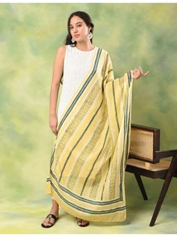 Ushvii - Yellow Hand Block Print Dupatta
