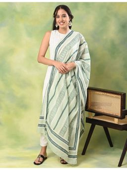 Ushvii - Green Hand Block Print Dupatta