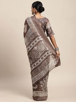 Odette - Brasso Charcoal Grey Printed Designer Saree with Unstitched Blouse