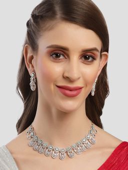 Karatcart - Silver Plated Light Green Cubic Zirconia Studded Necklace (Set of 2)