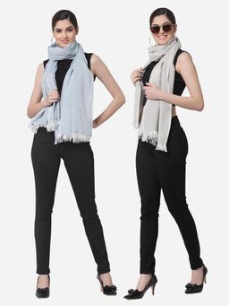 ARRABI - Multi Solid Handwoven Cotton Stoles (Pack of 2)