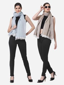 ARRABI - Multi Solid Handwoven Cotton Stoles (Pack of 2)