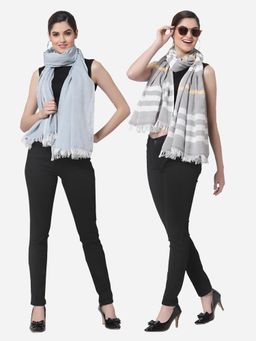 ARRABI - Multi Solid Handwoven Cotton Stoles (Pack of 2)